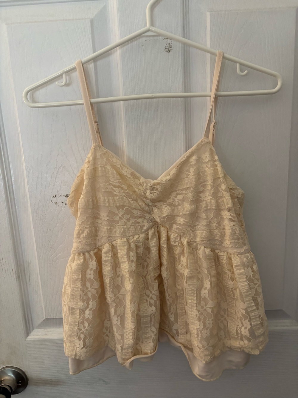 Lace Overlay Cream Spaghetti Strap Top